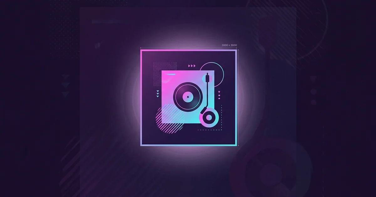 Square album cover artwork with 3000 x 3000 pixel dimension annotation