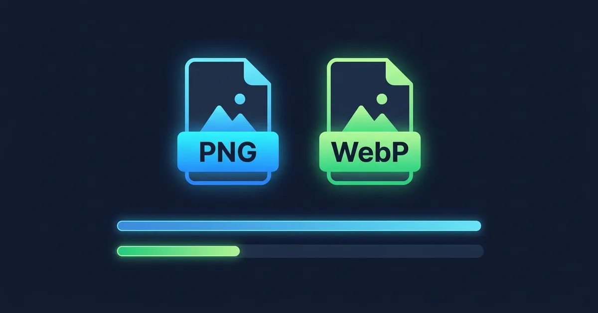 PNG vs WebP file size comparison showing WebP roughly 3x smaller than PNG
